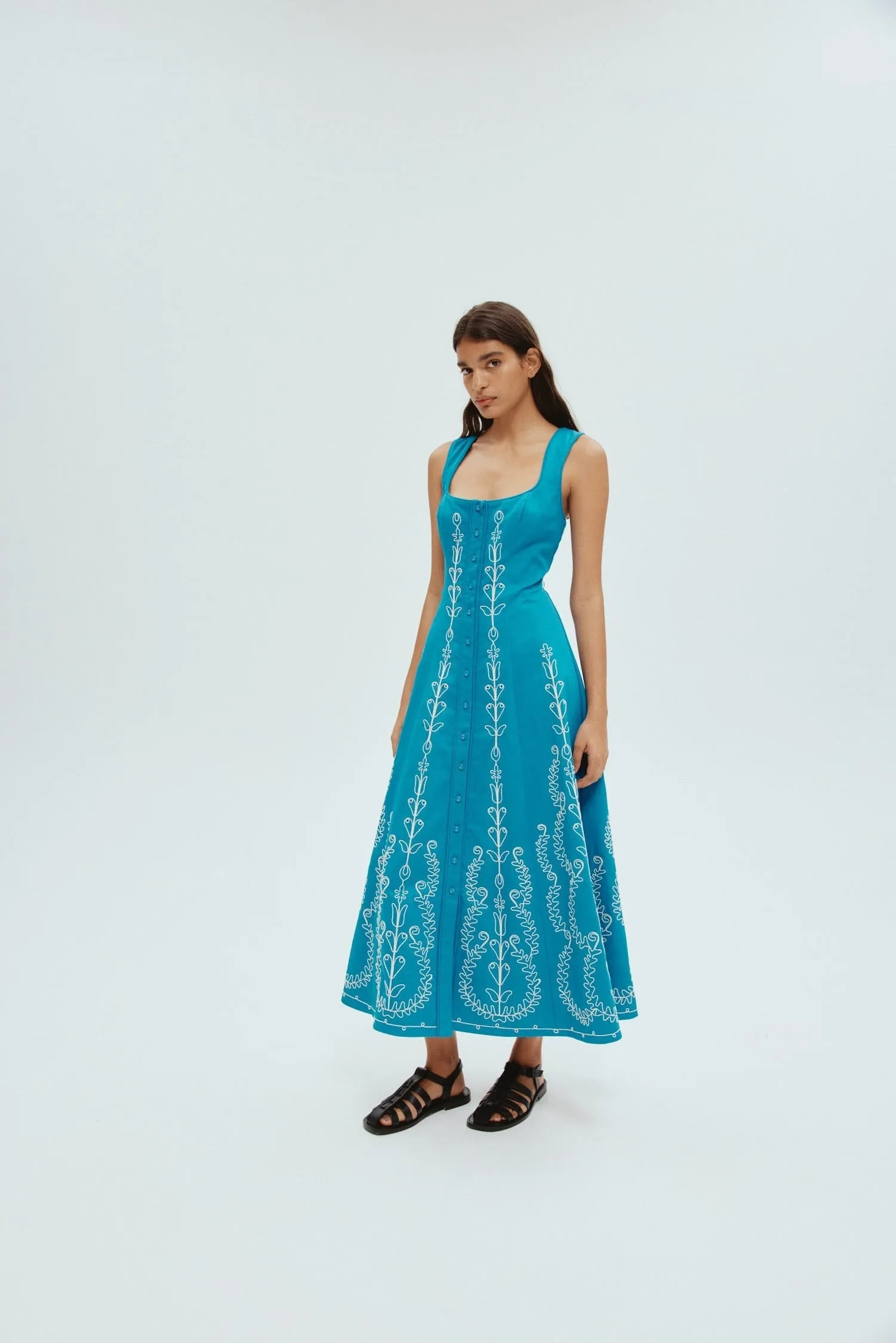 DONOVAN CORDED COTTON MIDI DRESS