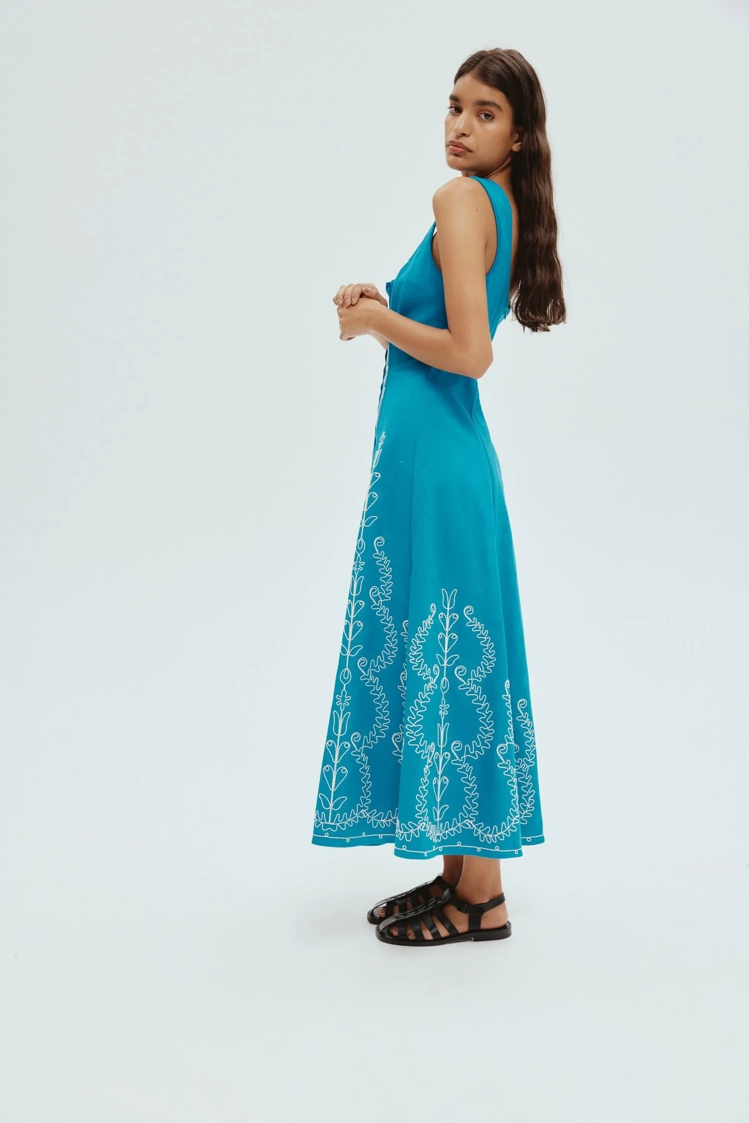 DONOVAN CORDED COTTON MIDI DRESS