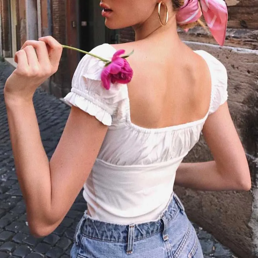Elastic Arms On or Off Shoulders Cupped Bustier Button Through Top