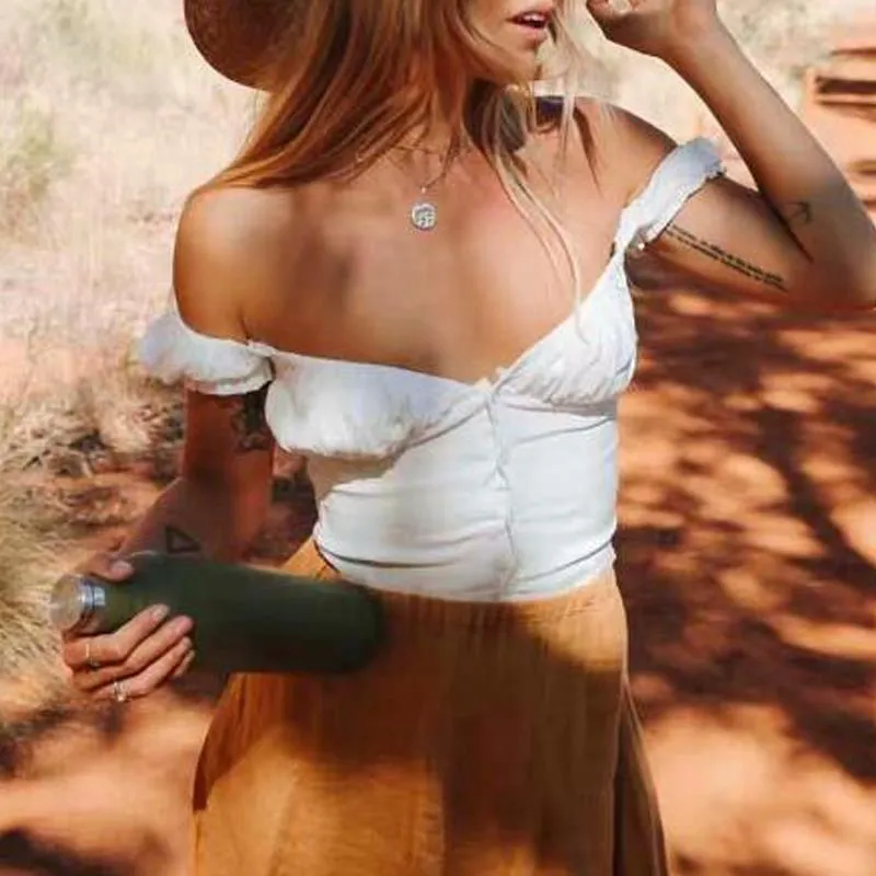 Elastic Arms On or Off Shoulders Cupped Bustier Button Through Top