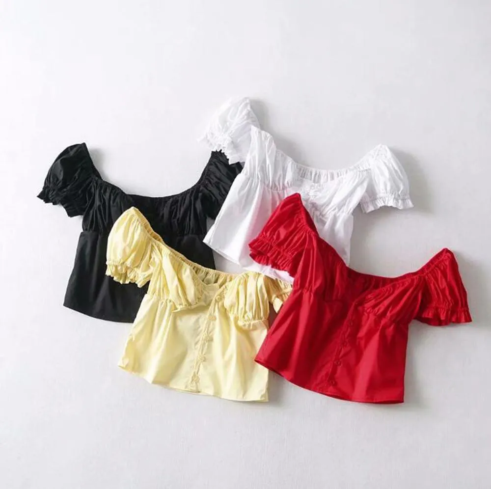 Elastic Arms On or Off Shoulders Cupped Bustier Button Through Top