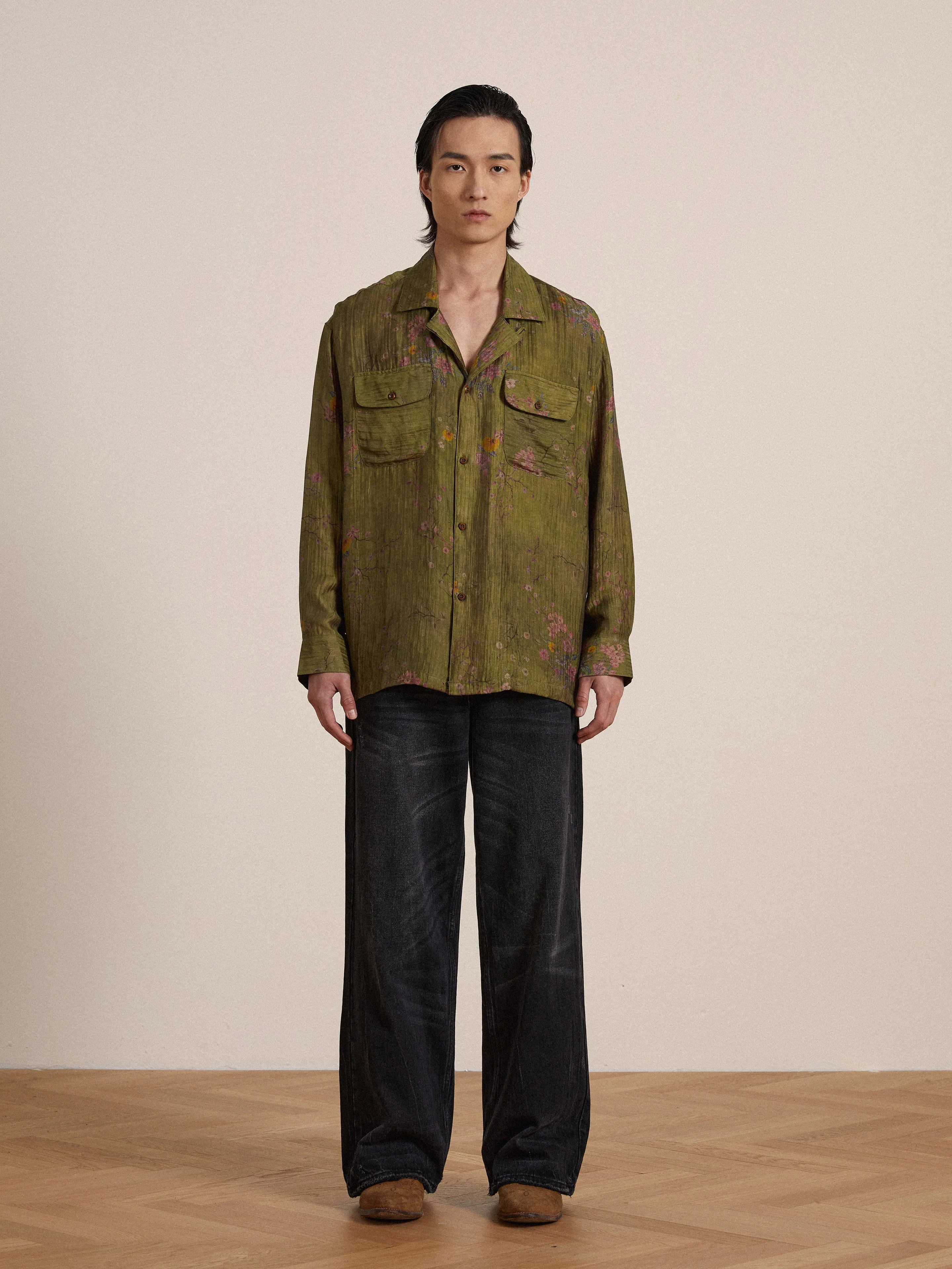 Floral Moss LS Camp Shirt