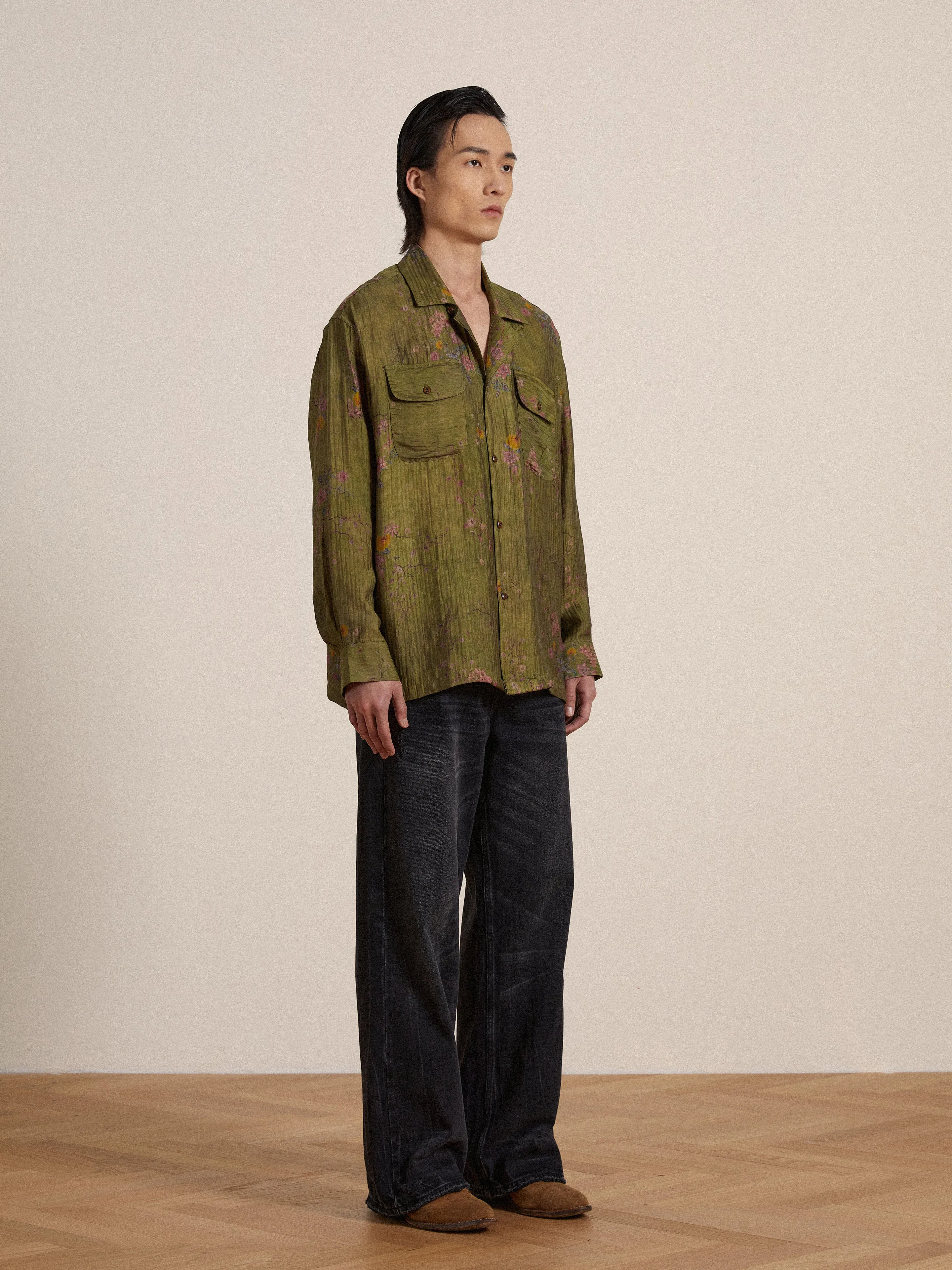 Floral Moss LS Camp Shirt