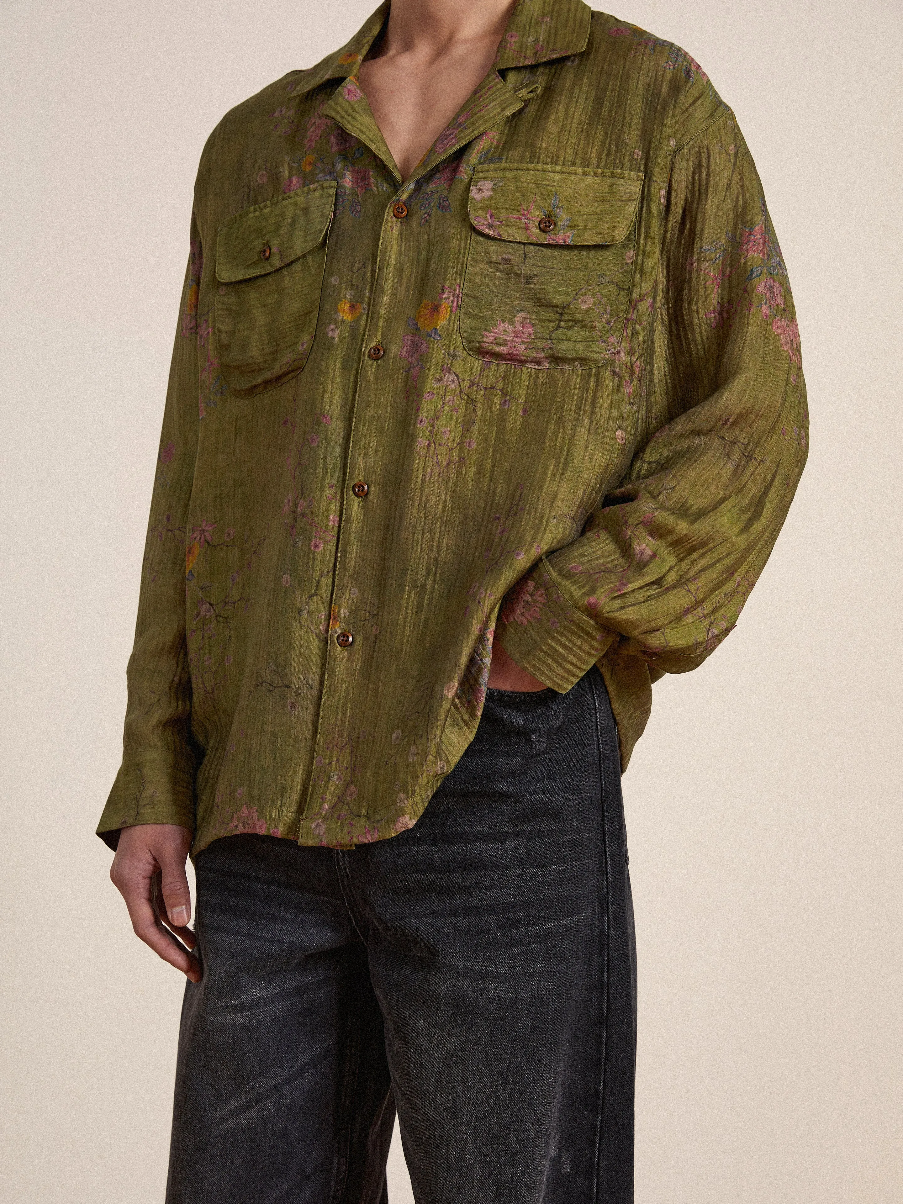 Floral Moss LS Camp Shirt