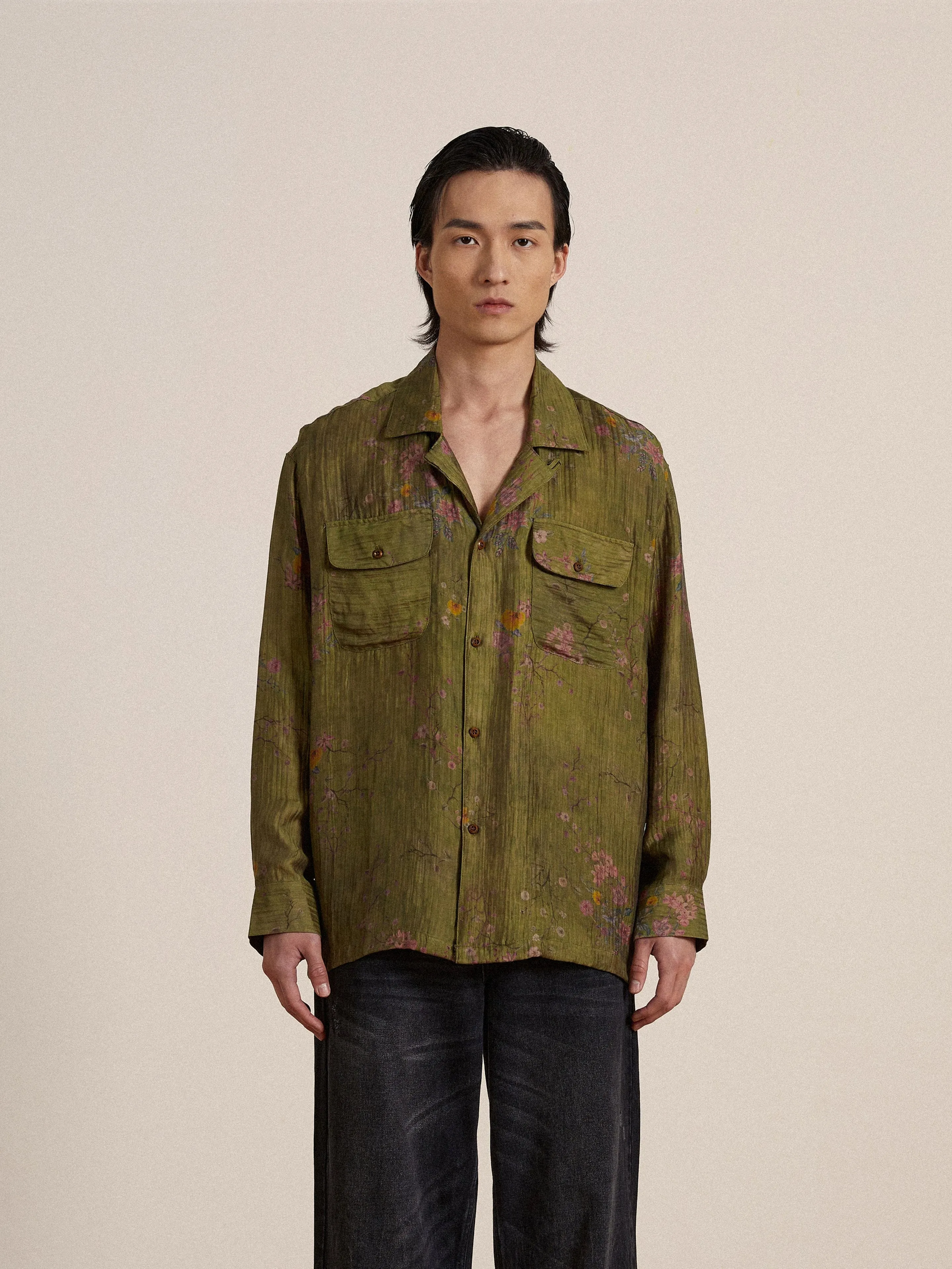 Floral Moss LS Camp Shirt
