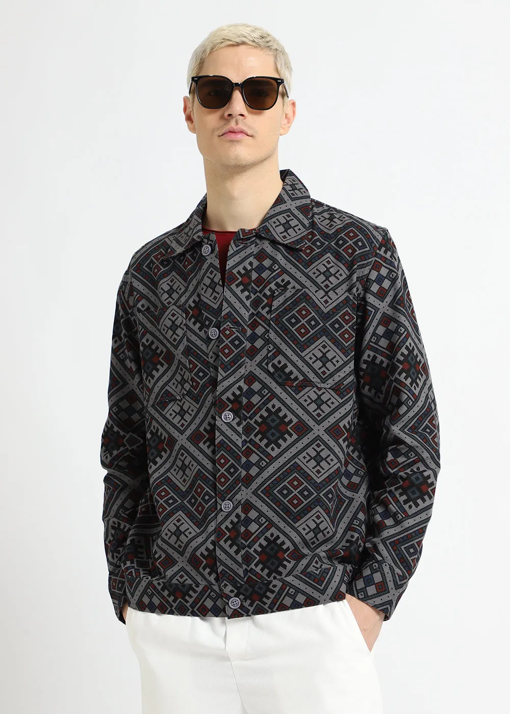 Grey Bandana Print Summer Jacket
