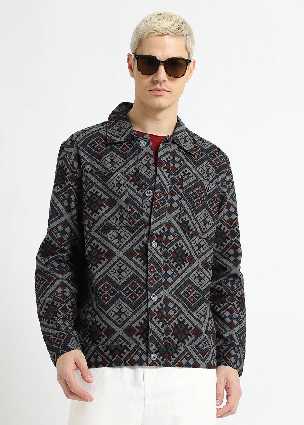Grey Bandana Print Summer Jacket