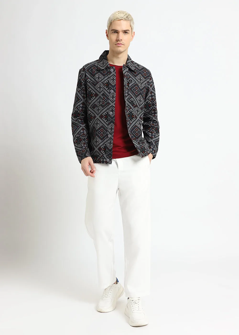Grey Bandana Print Summer Jacket