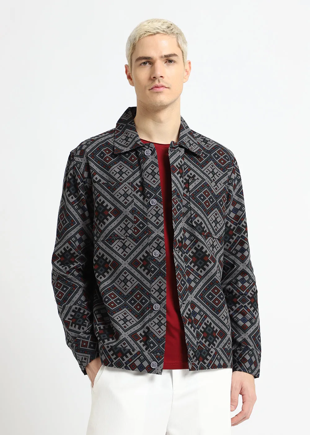 Grey Bandana Print Summer Jacket