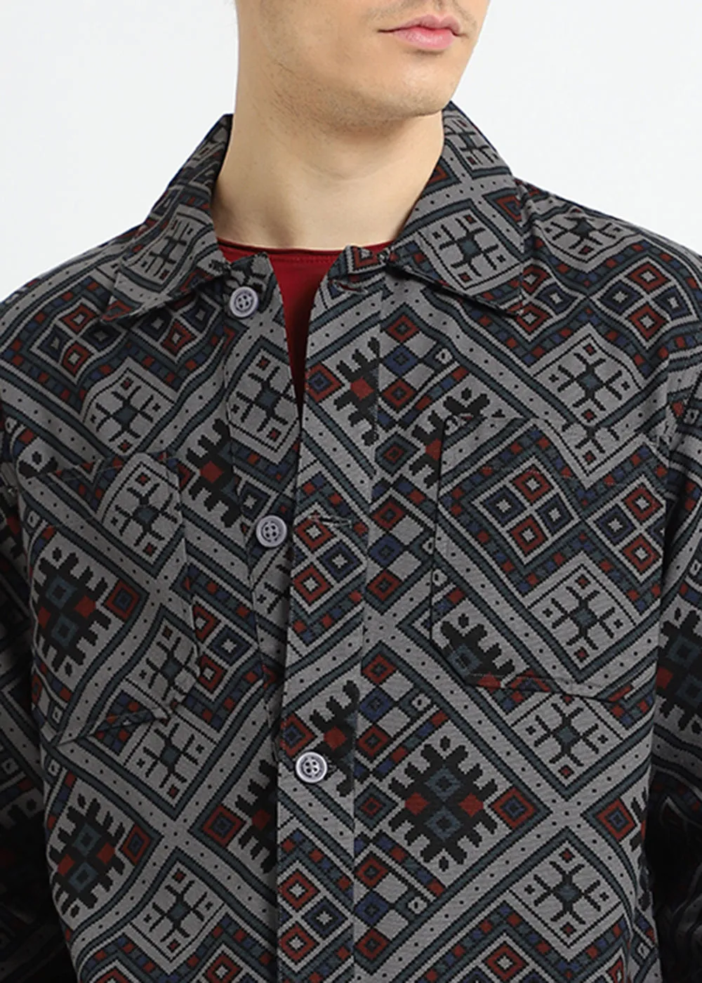 Grey Bandana Print Summer Jacket