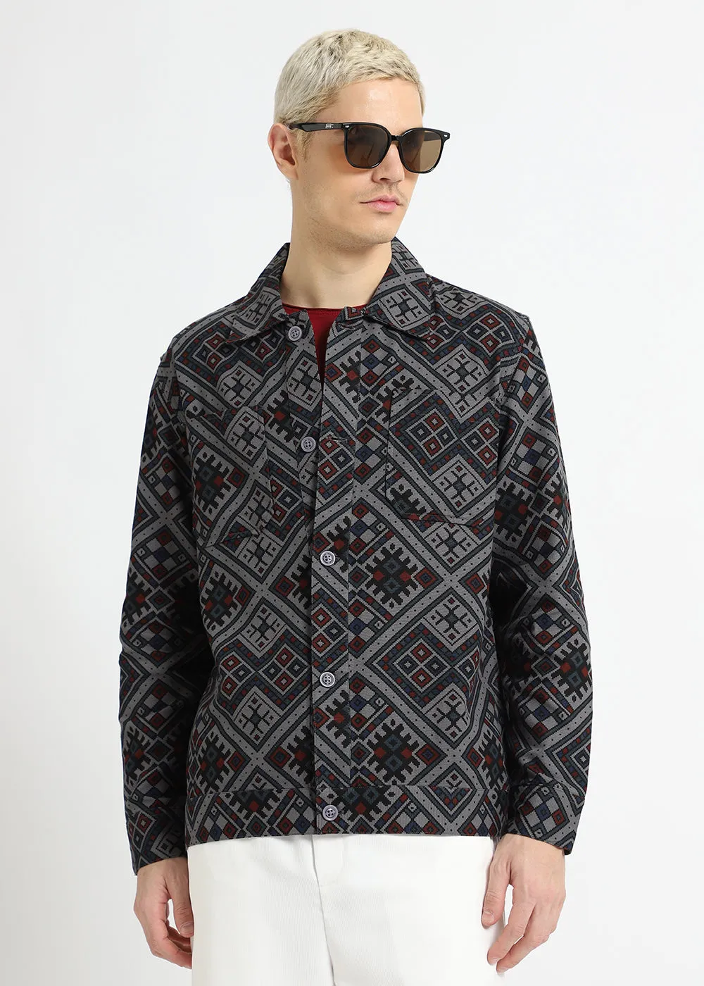Grey Bandana Print Summer Jacket