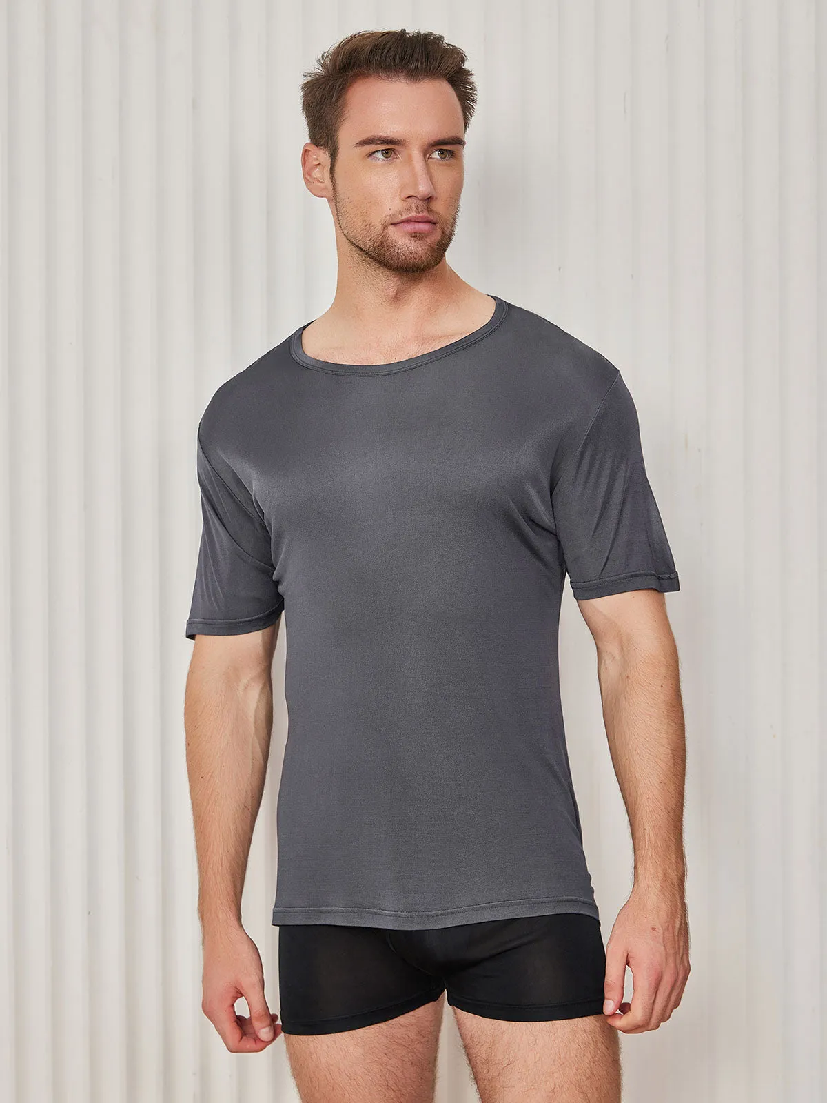 Heren Crew Neck Zijde Gebreid T-Shirt