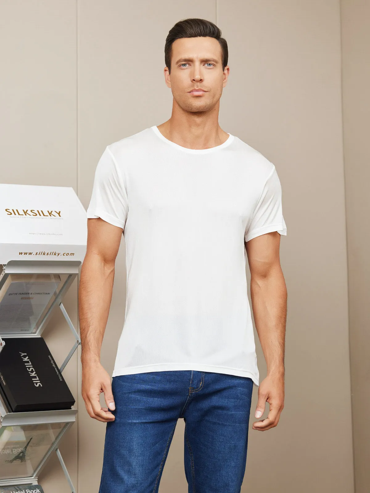 Heren Crew Neck Zijde Gebreid T-Shirt