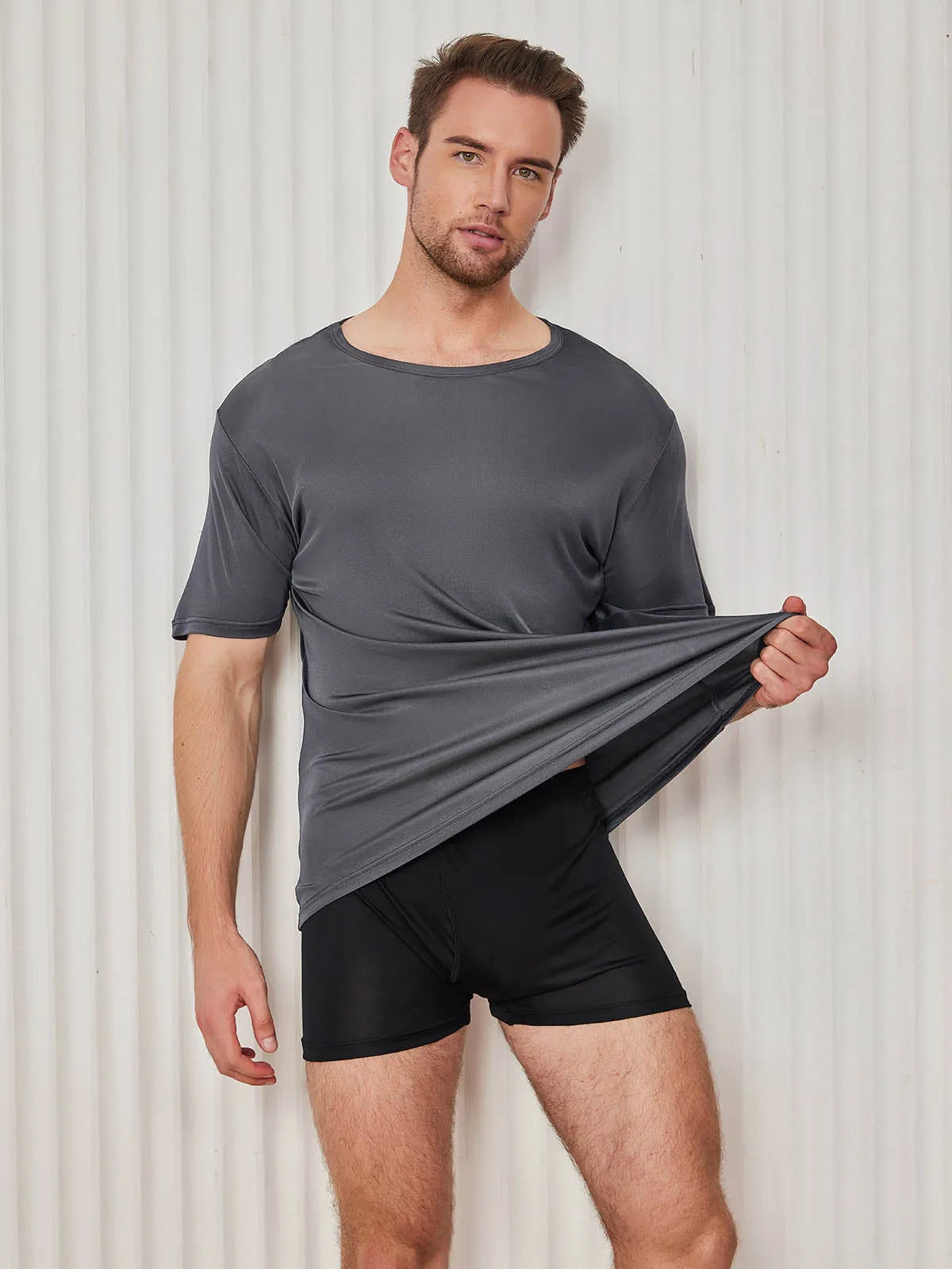 Heren Crew Neck Zijde Gebreid T-Shirt