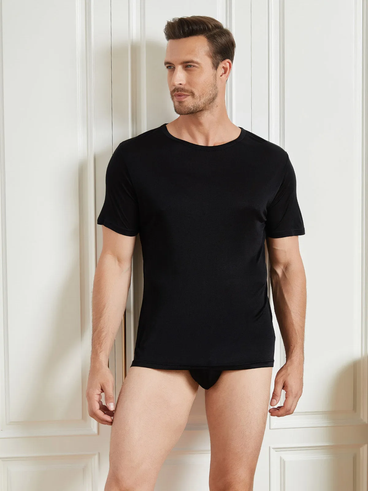 Heren Crew Neck Zijde Gebreid T-Shirt