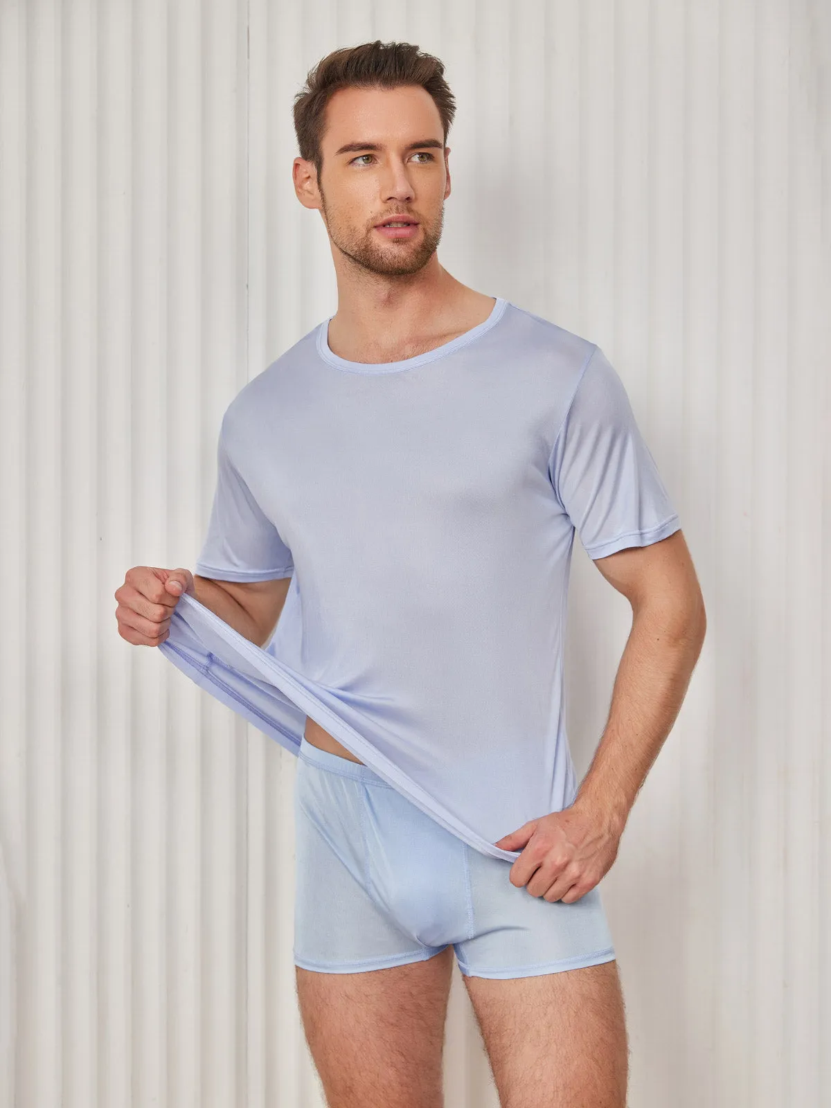 Heren Crew Neck Zijde Gebreid T-Shirt