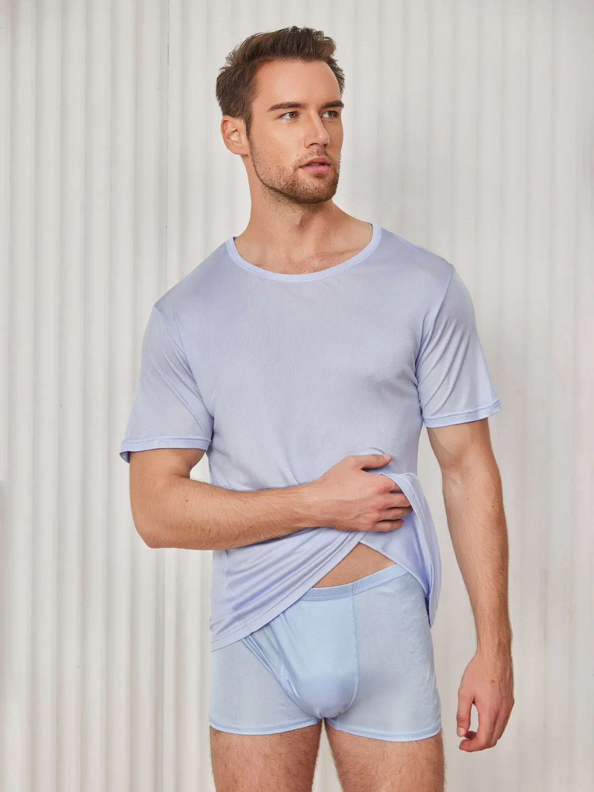 Heren Crew Neck Zijde Gebreid T-Shirt