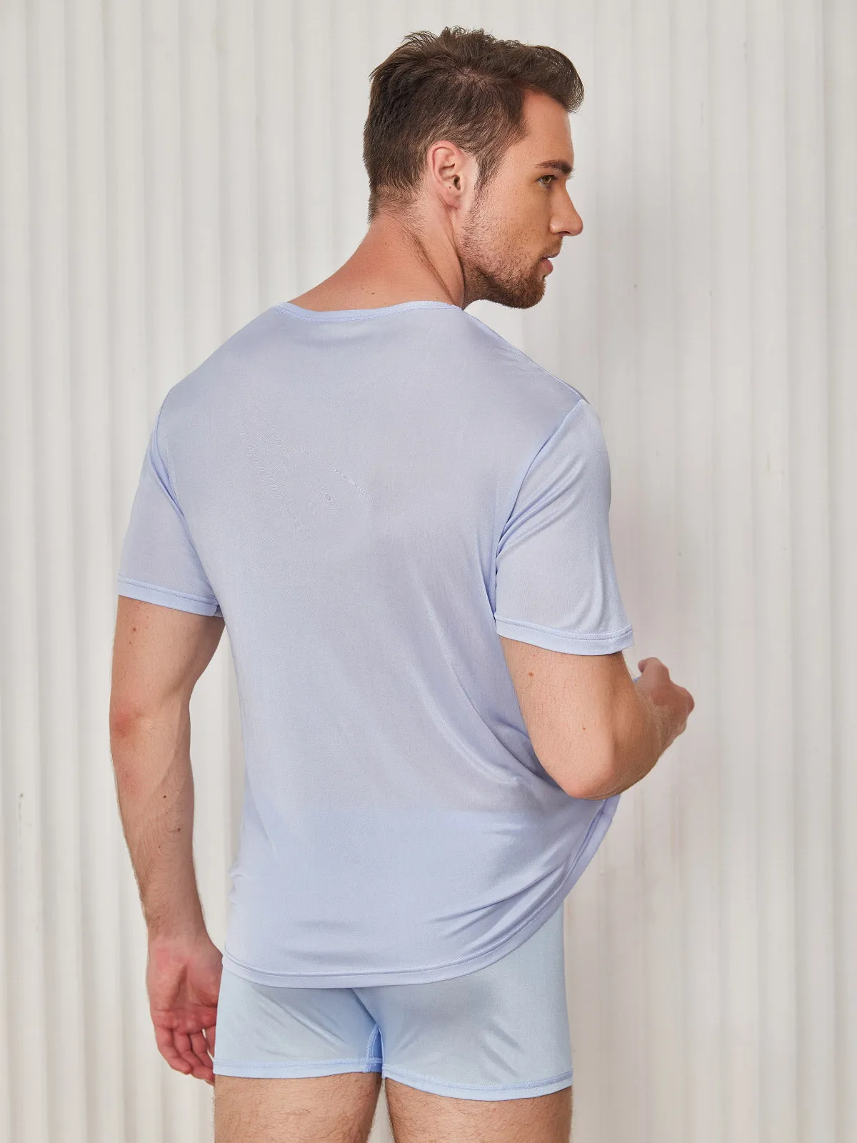 Heren Crew Neck Zijde Gebreid T-Shirt