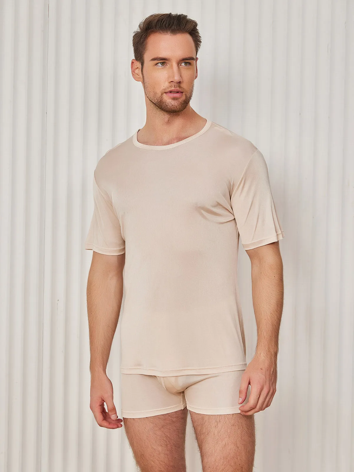 Heren Crew Neck Zijde Gebreid T-Shirt