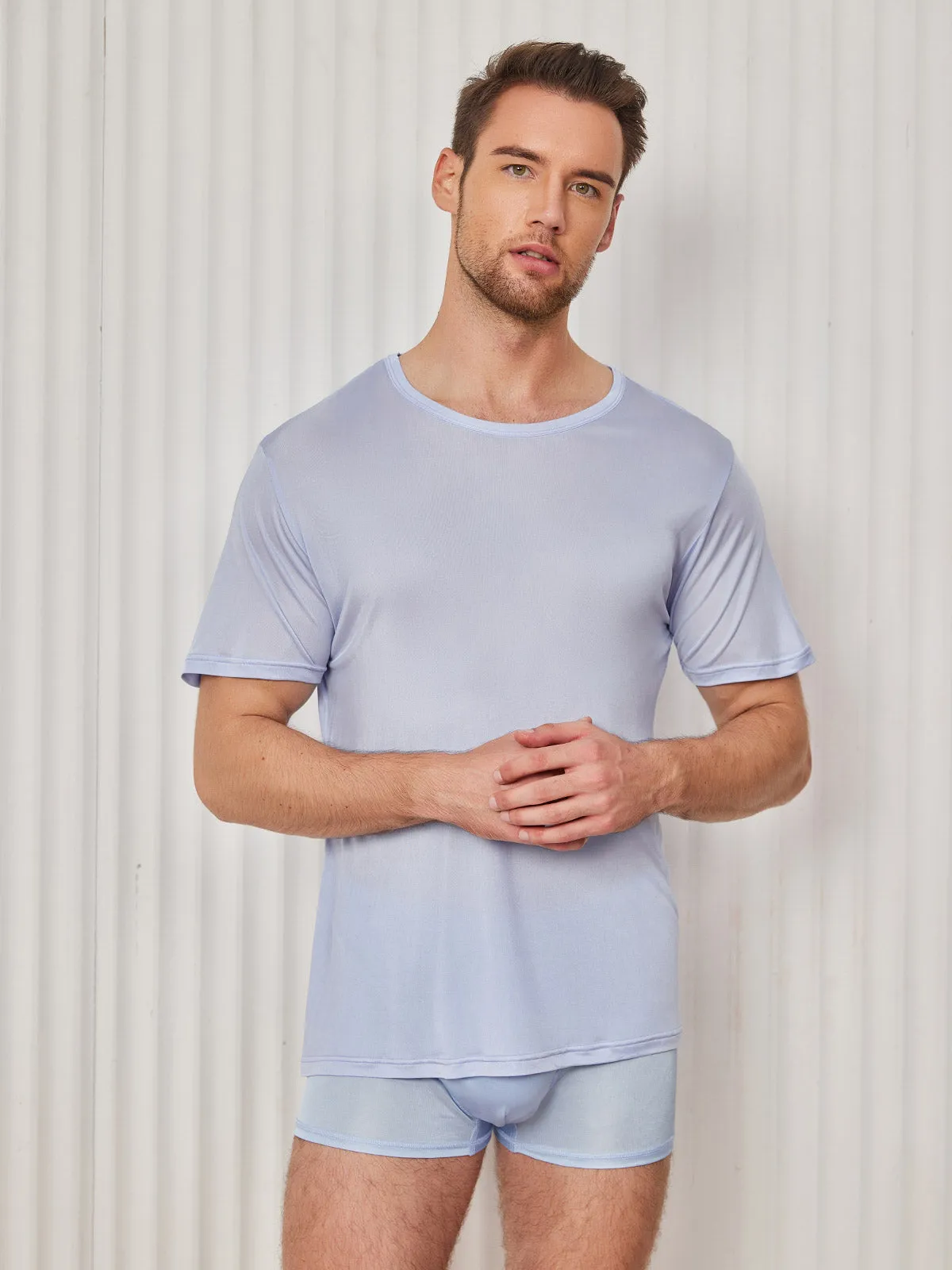 Heren Crew Neck Zijde Gebreid T-Shirt