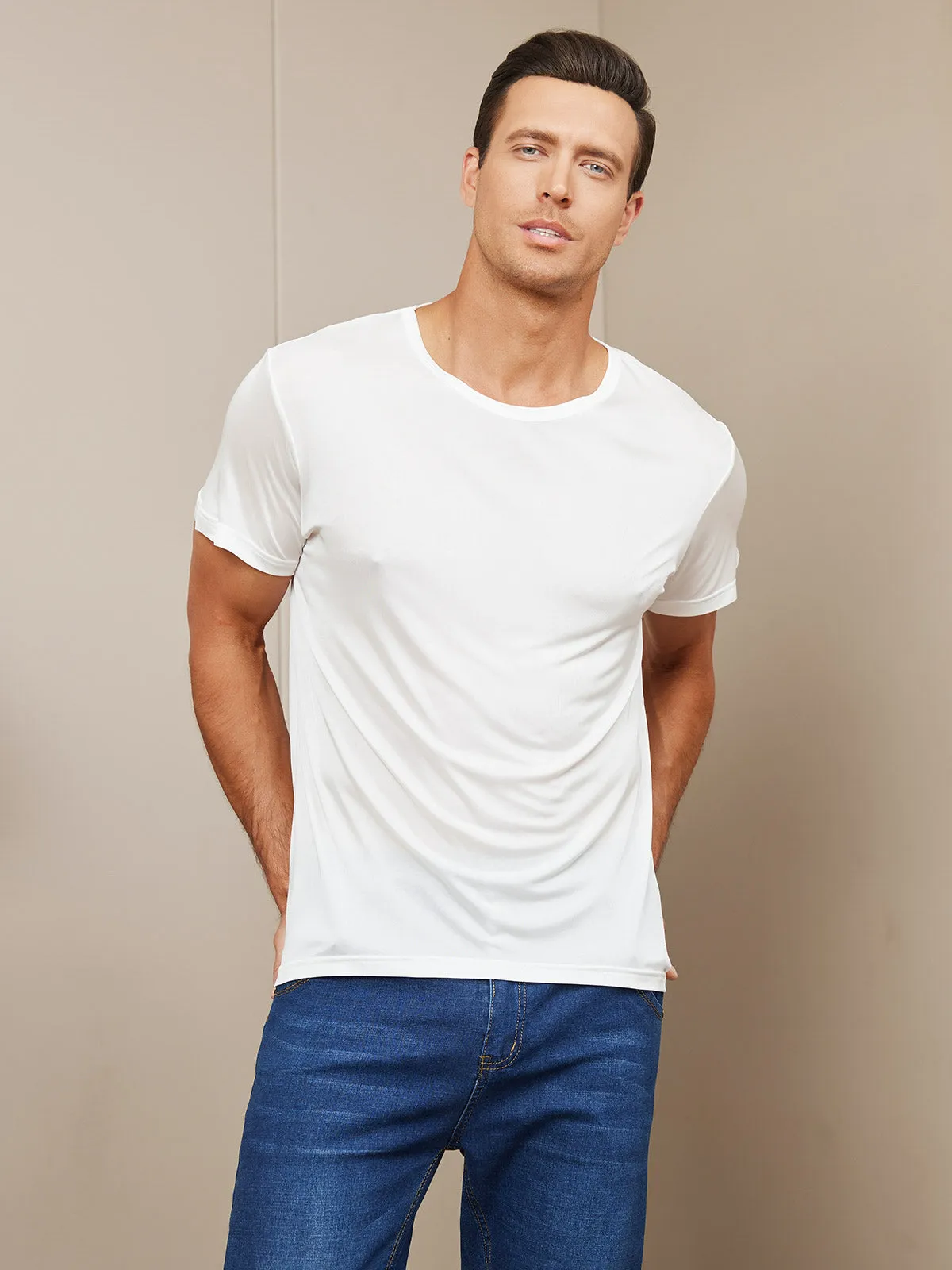Heren Crew Neck Zijde Gebreid T-Shirt