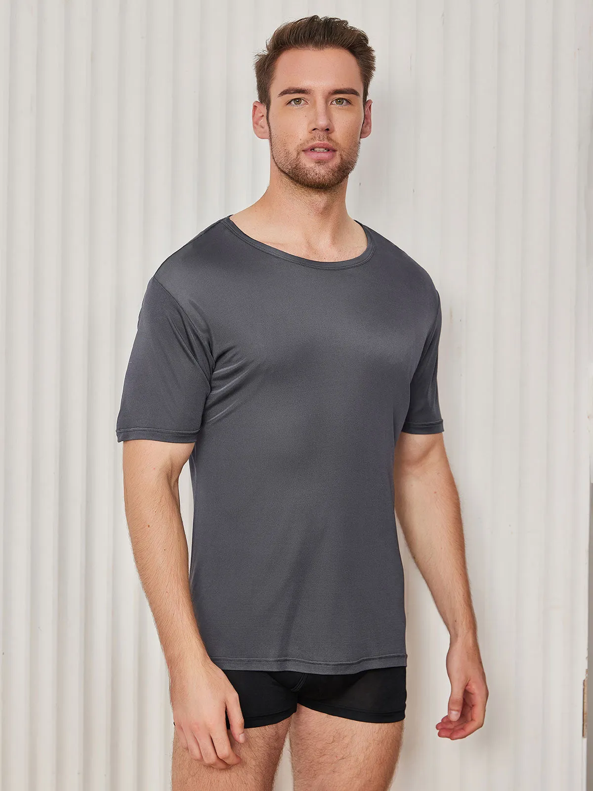 Heren Crew Neck Zijde Gebreid T-Shirt
