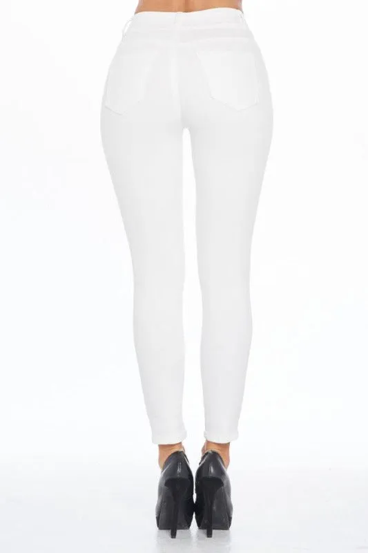 High Rise White Skinny Jeans with Destructions - EP3313