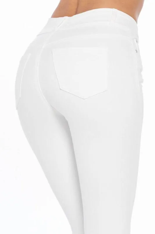 High Rise White Skinny Jeans with Destructions - EP3313
