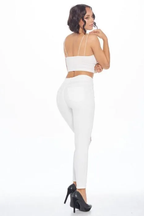 High Rise White Skinny Jeans with Destructions - EP3313