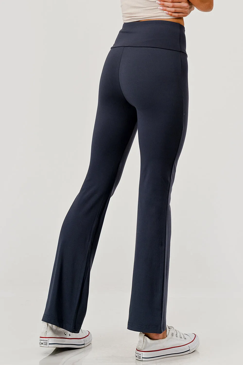 High Waist Soft Brushed Stretch Knit Flare Pants - Graphite