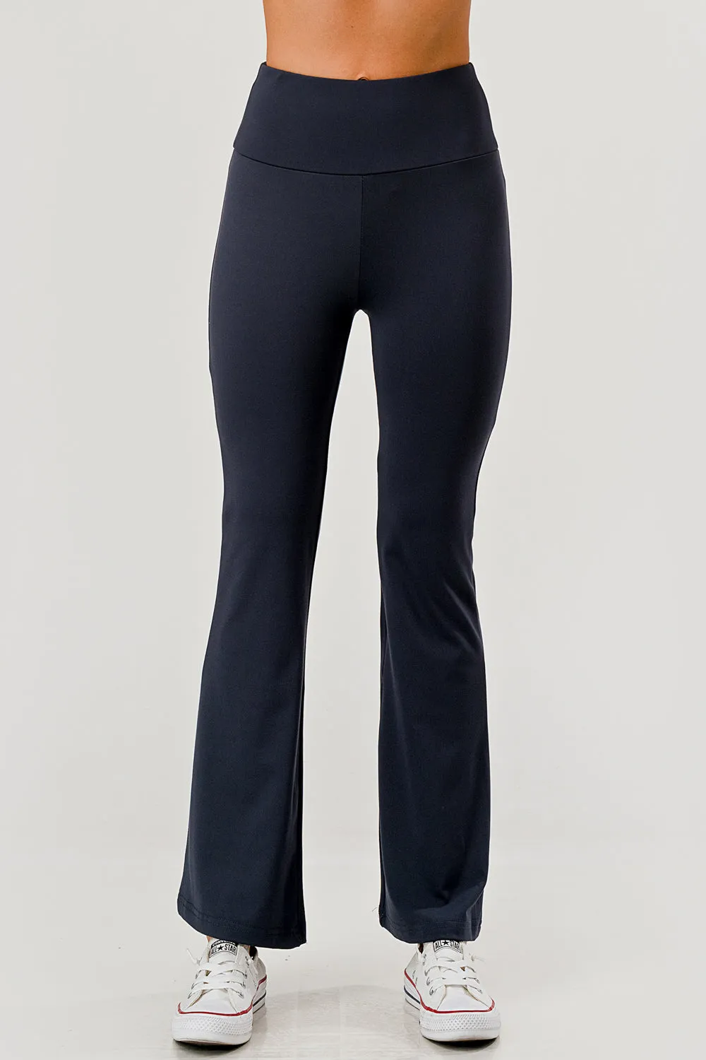 High Waist Soft Brushed Stretch Knit Flare Pants - Graphite