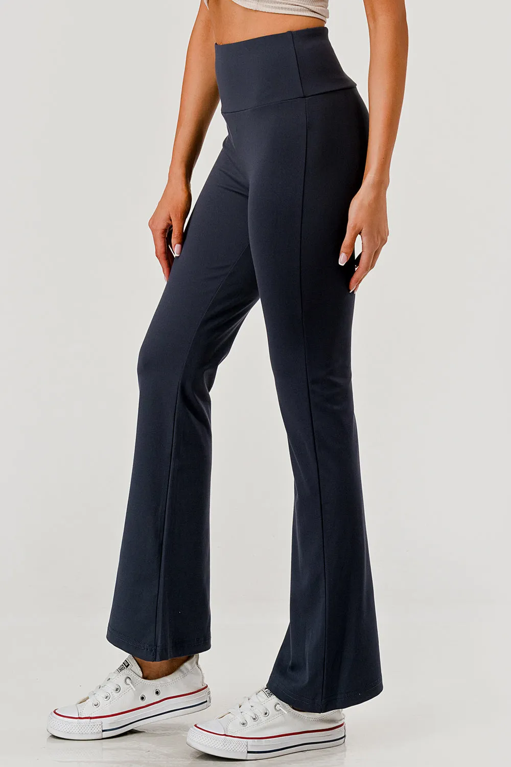 High Waist Soft Brushed Stretch Knit Flare Pants - Graphite