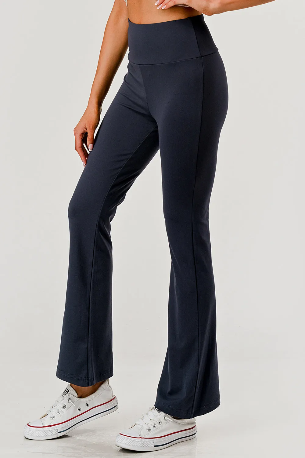 High Waist Soft Brushed Stretch Knit Flare Pants - Graphite