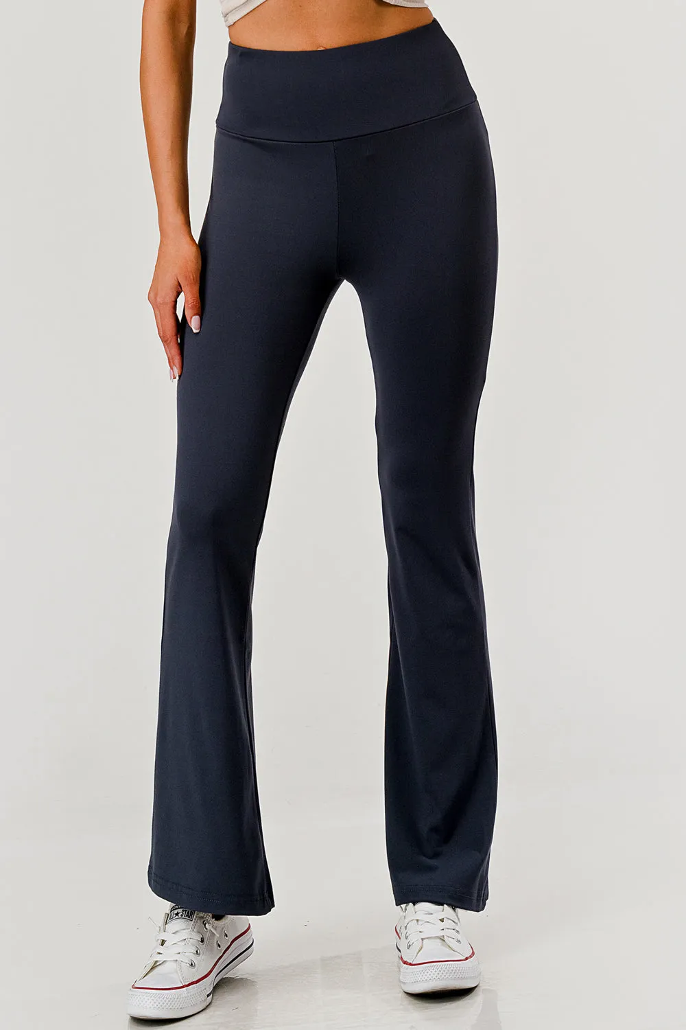 High Waist Soft Brushed Stretch Knit Flare Pants - Graphite