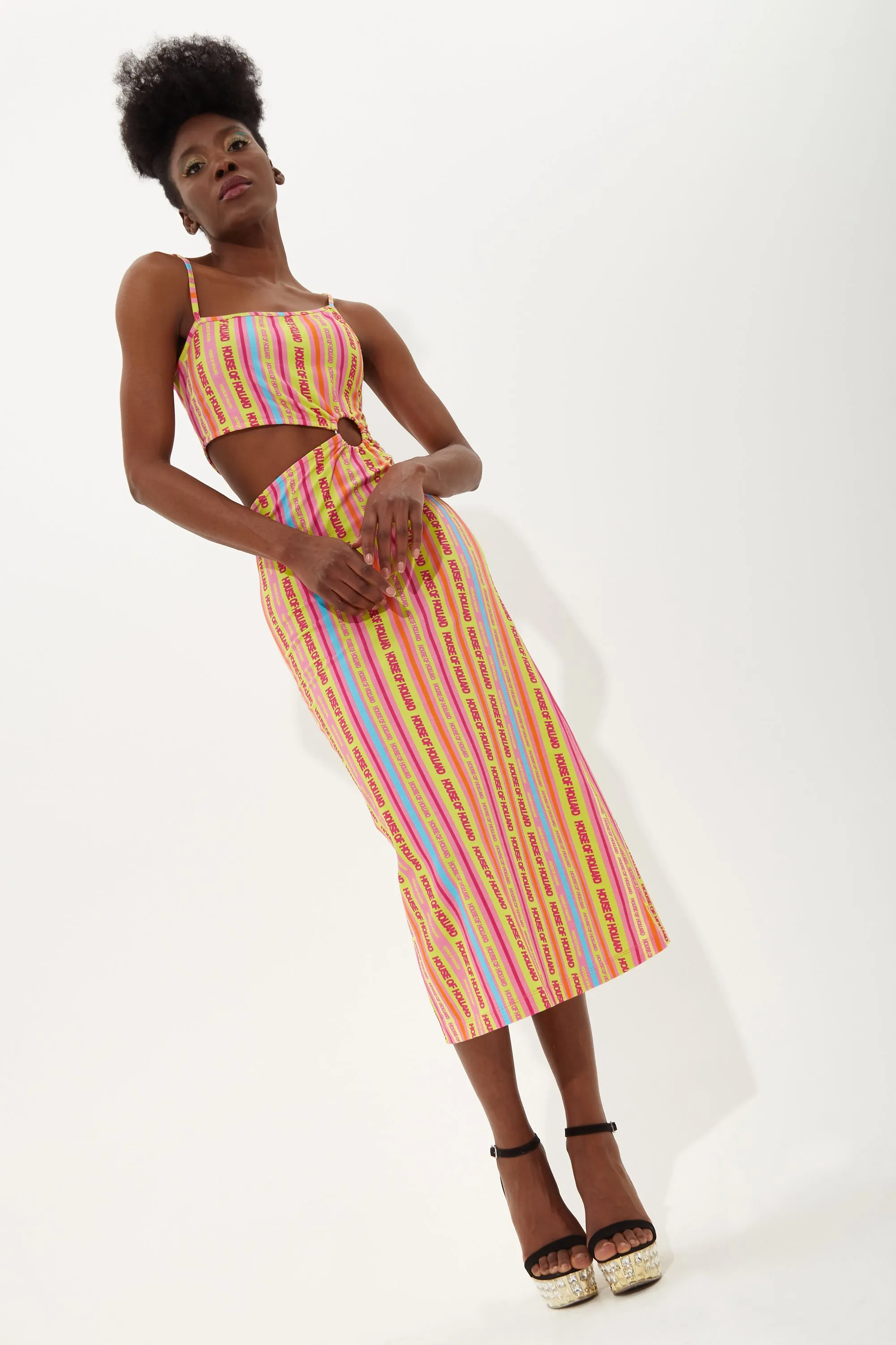House Of Holland Printed Jersey Midi Dress With Cut Out Detail