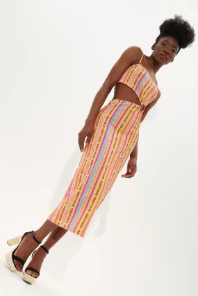 House Of Holland Printed Jersey Midi Dress With Cut Out Detail