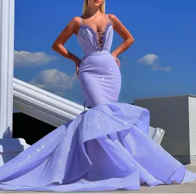 June Purple Deep V Neck Evening Dresses