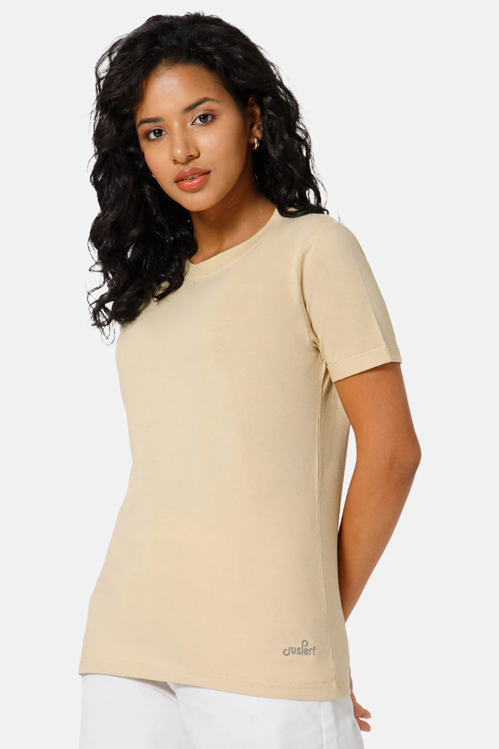 Jusperf Women Half Sleeve Crew Neck T-shirt  - Light Brown - SD23