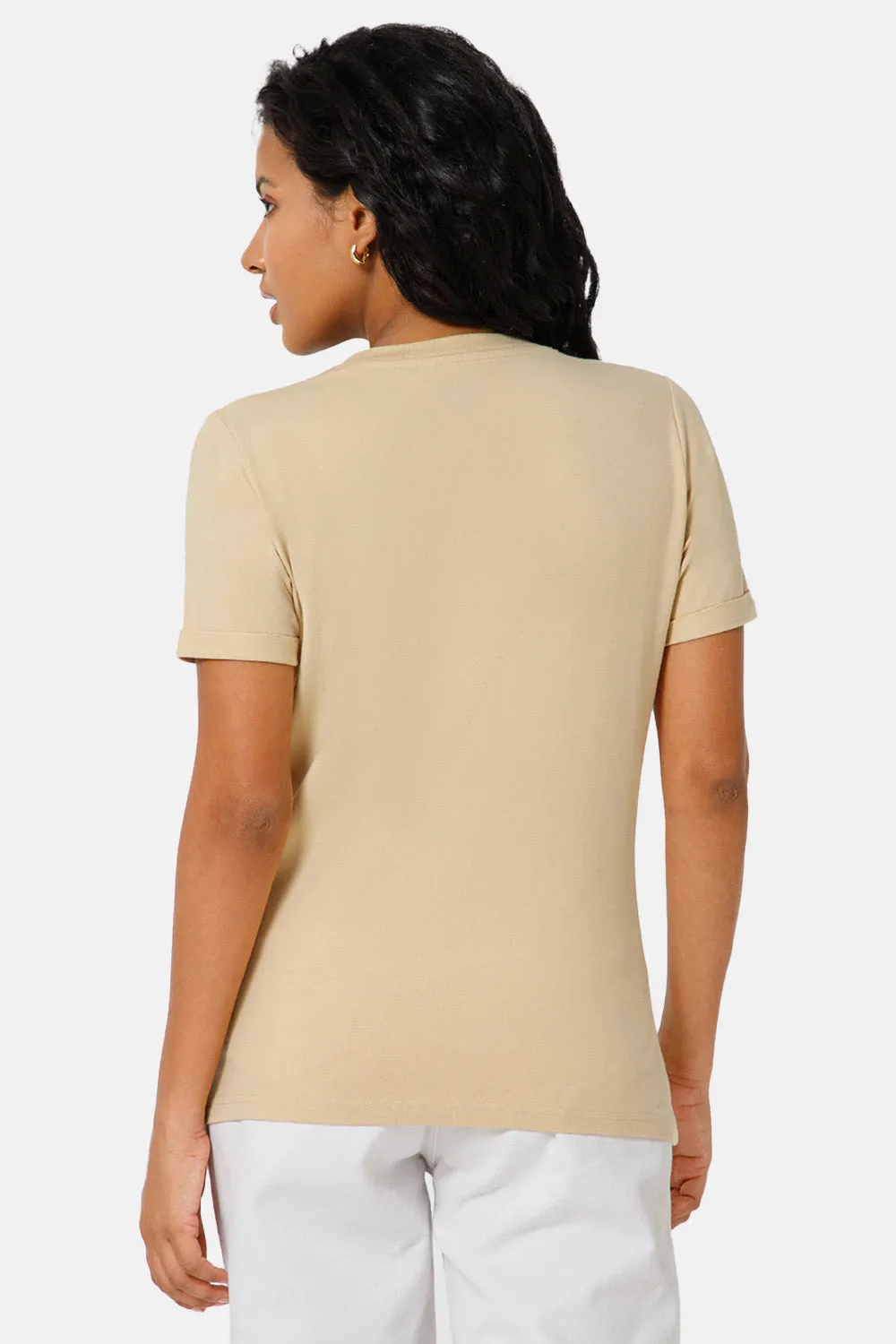 Jusperf Women Half Sleeve Crew Neck T-shirt  - Light Brown - SD23