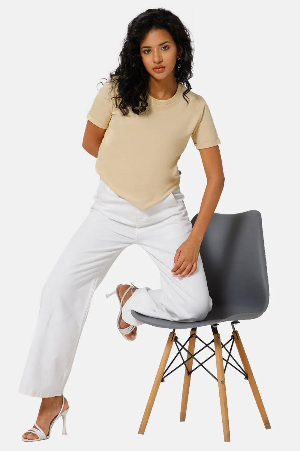 Jusperf Women Half Sleeve Crew Neck T-shirt  - Light Brown - SD23