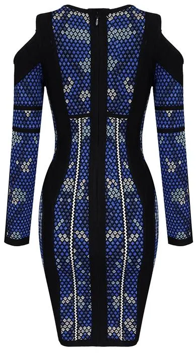 'Kara' Camo Jacquard Zigzag Detail Dress
