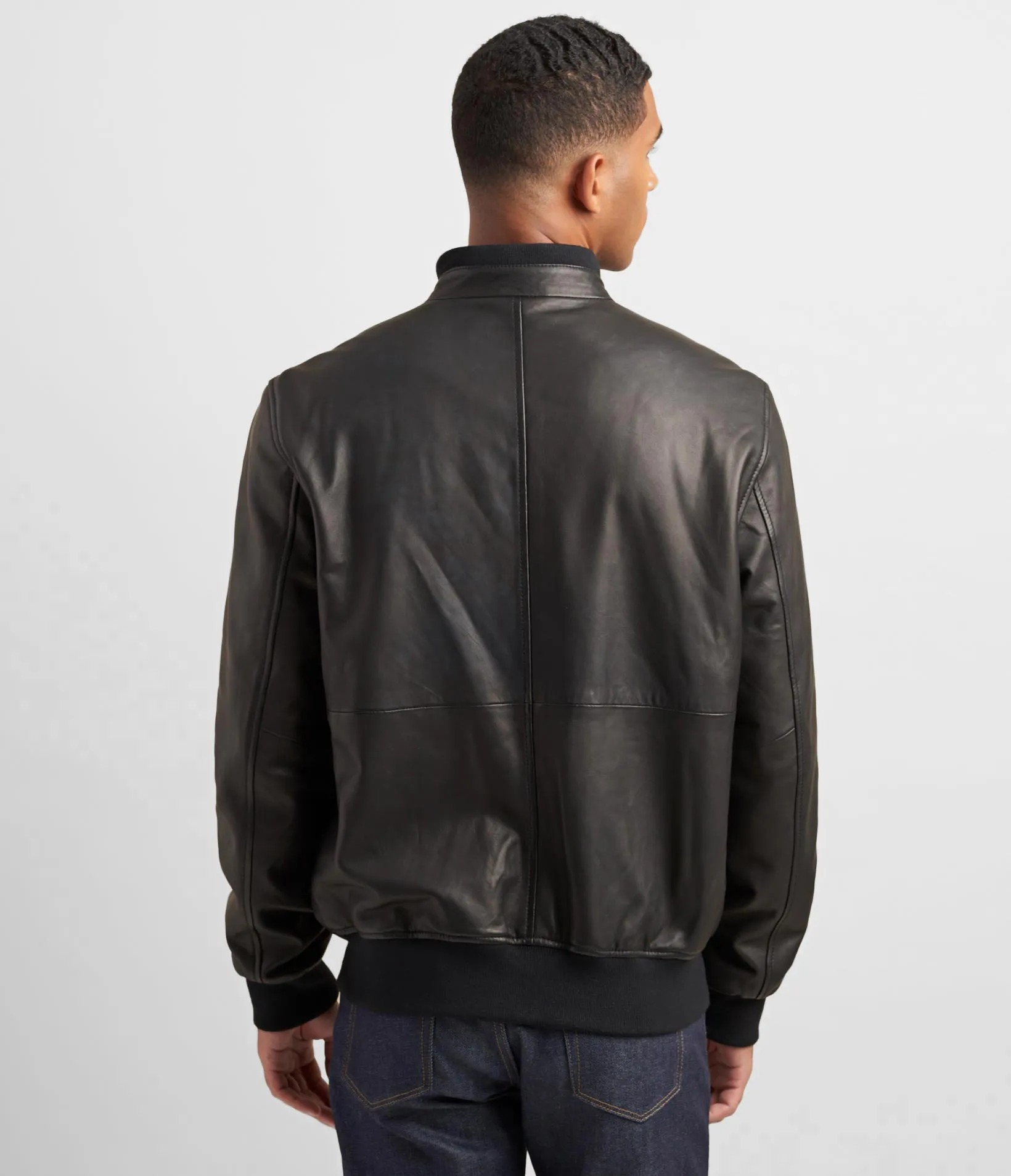 Lamb Bomber Jacket With Rib Knit