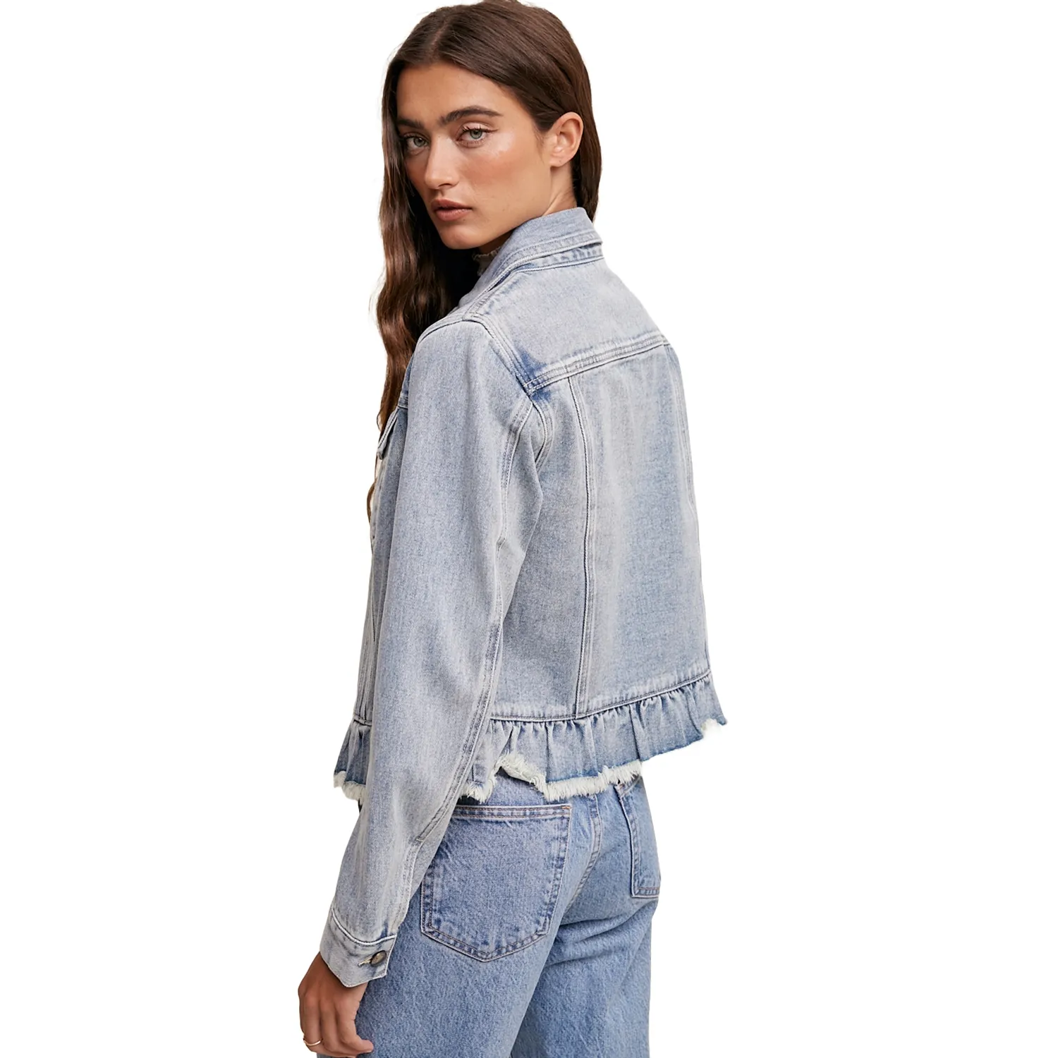 Listicle Ladies Ruffle Hem Denim Jacket LJ0236