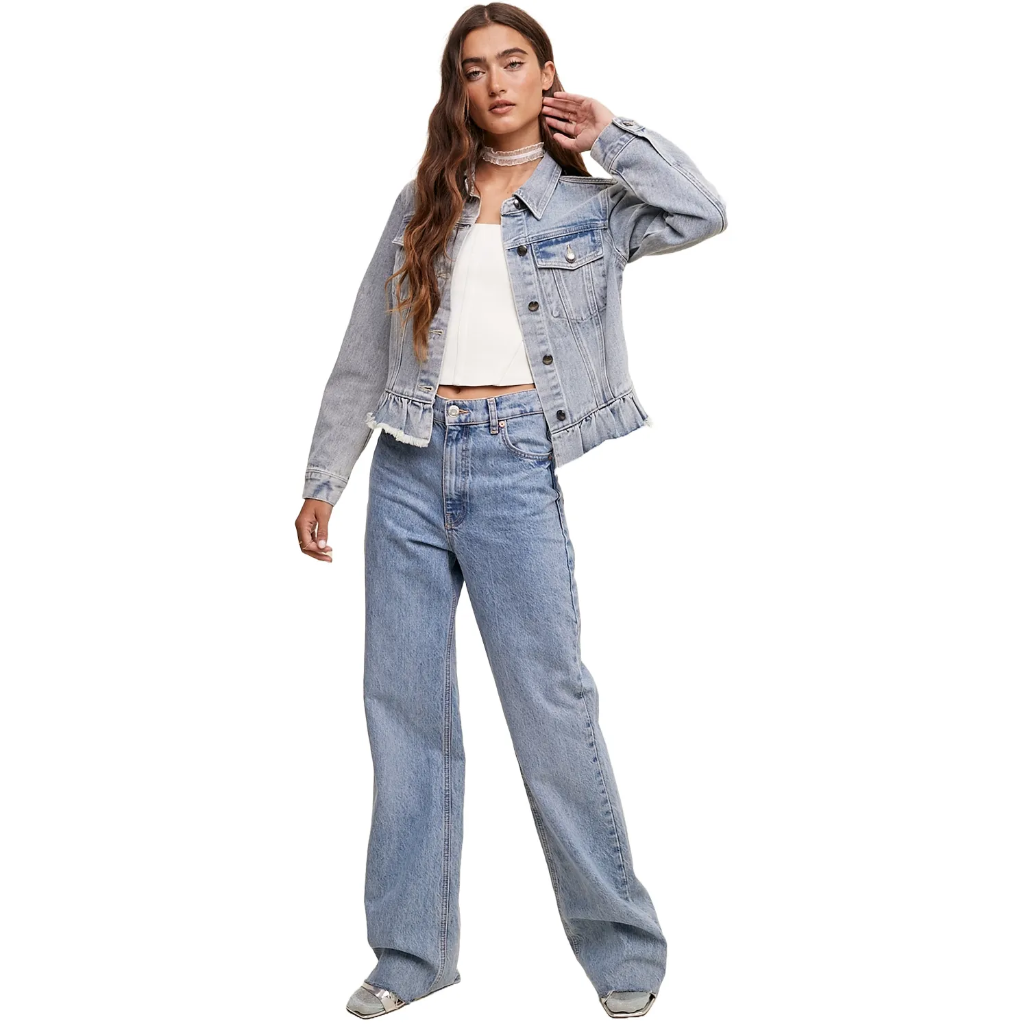 Listicle Ladies Ruffle Hem Denim Jacket LJ0236