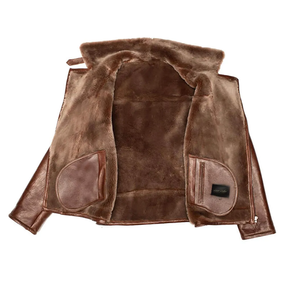 Mateo Brown Biker bomber shearling jacket with lapels