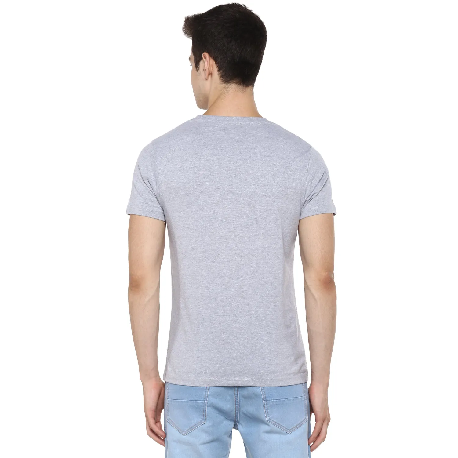 Men's Grey Melange Solid Slim Fit Round Neck Cotton T-Shirt