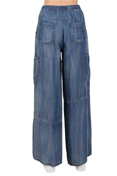 Mittoshop Washed Elastic Waist Cargo Wide Leg Pants (S, M, L)
