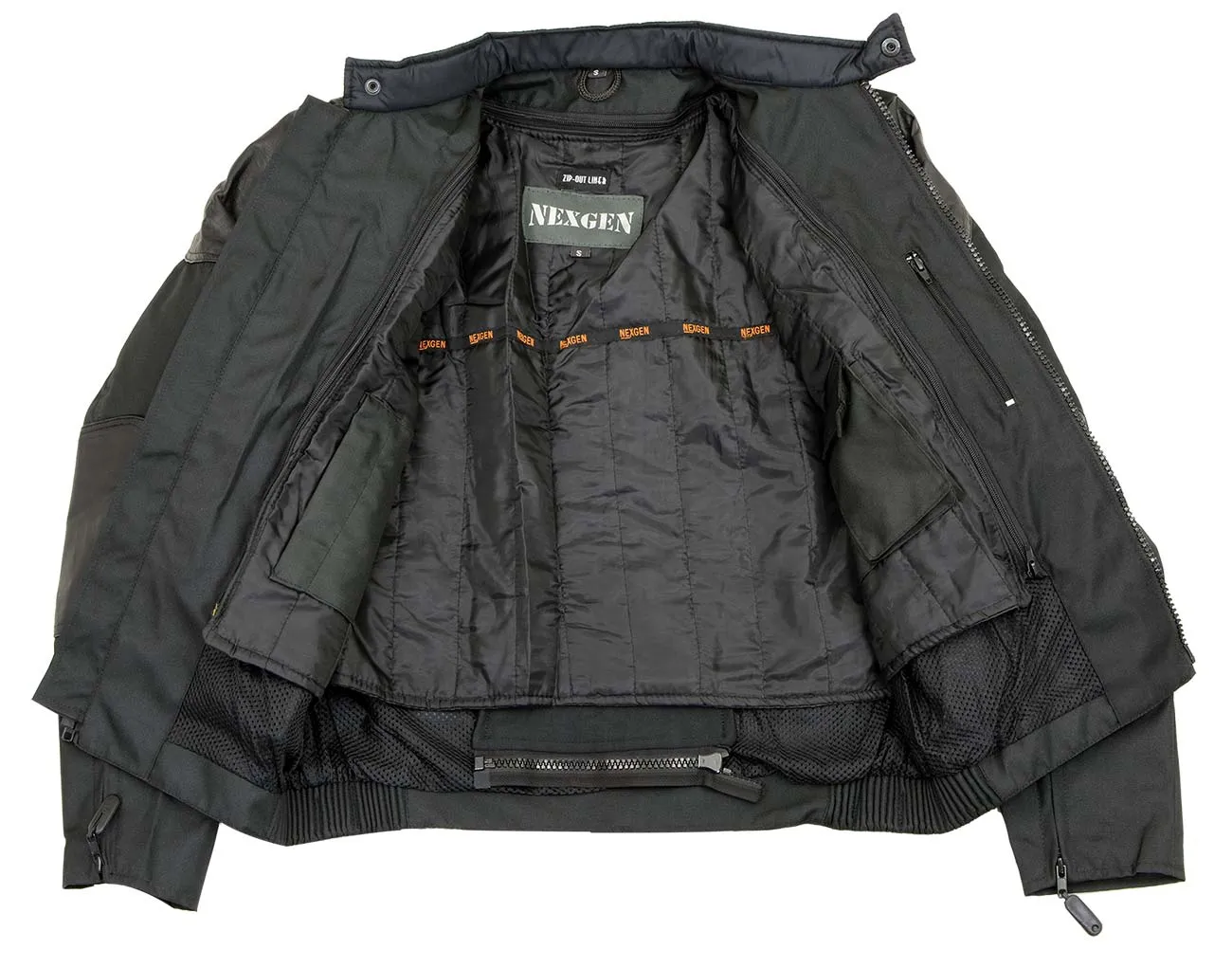 NexGen Mens SH2177 Black Leather and Textile Vented Racer Jacket