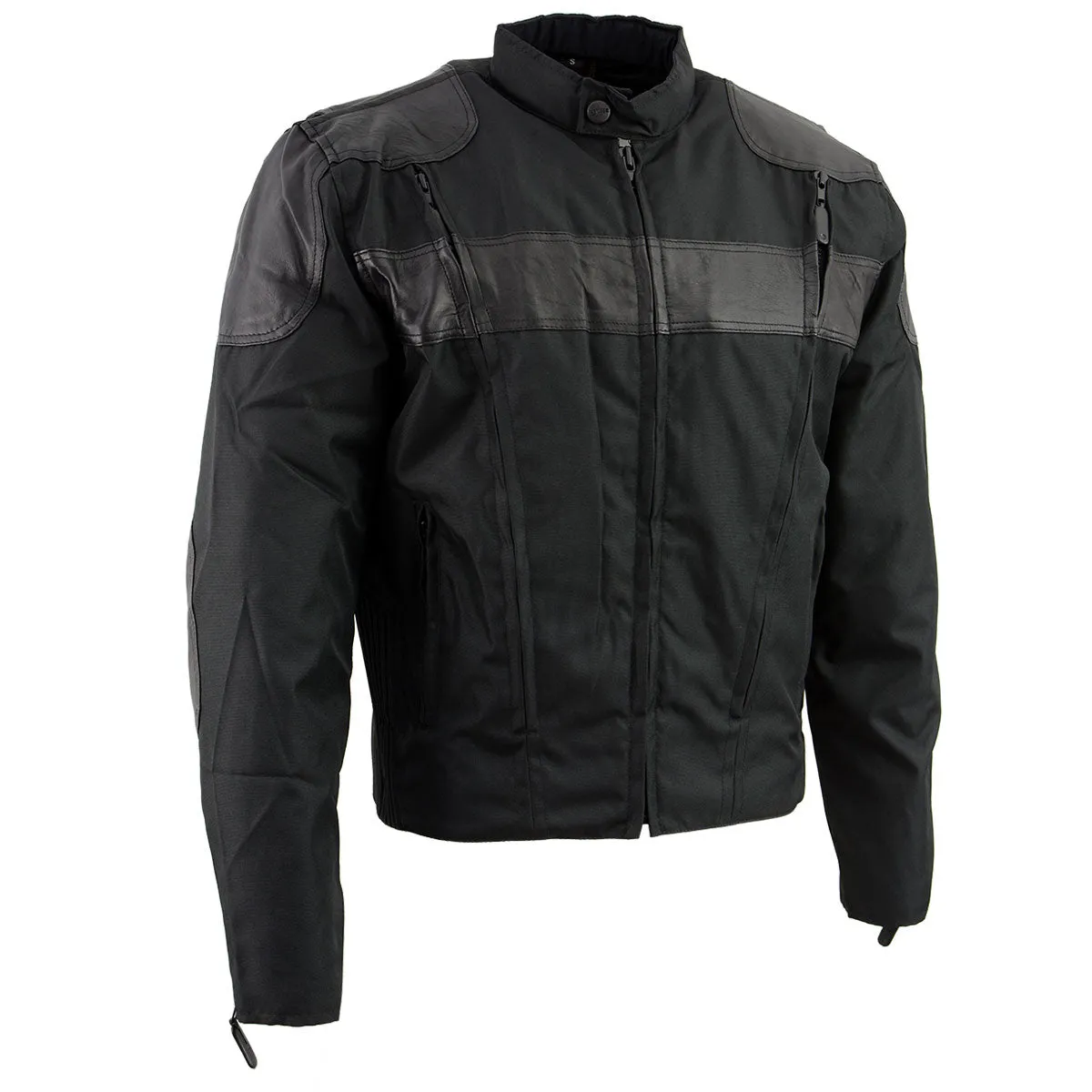 NexGen Mens SH2177 Black Leather and Textile Vented Racer Jacket