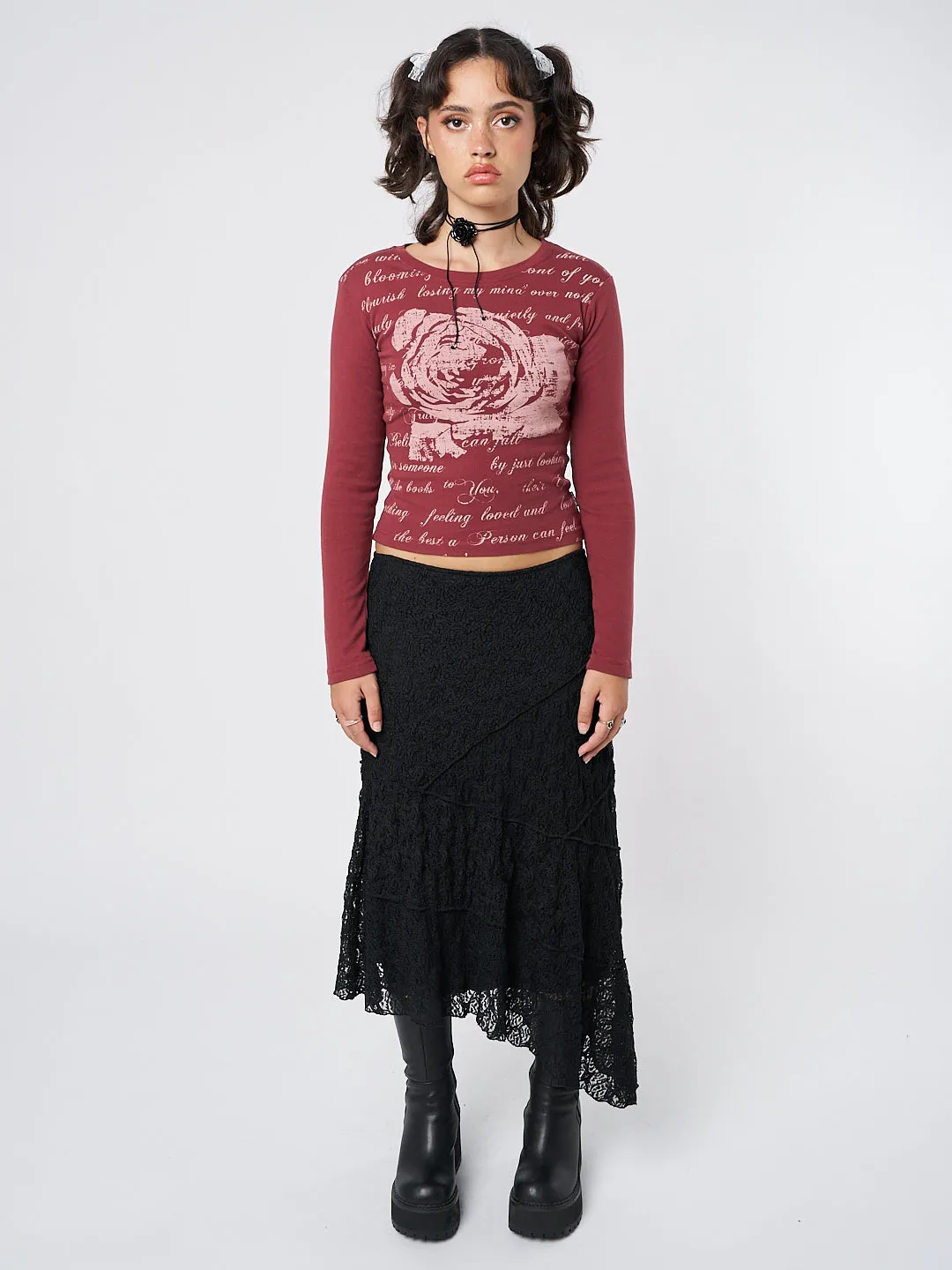 Nolia Black Lace Asymmetric Midi Skirt